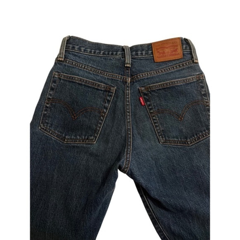 Levis 501 Original Fit High Rise Straight Leg Jeans Dark Wash Raw Hem 24